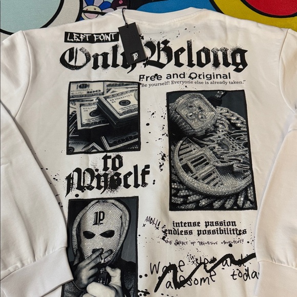 LP - SWEATSHIRT ONLY BELONG RHINESTONE WHITE ( RUNS SMALL ) Fits Large - Picture 13 of 15